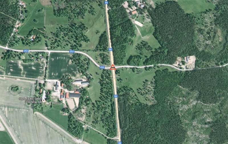 Här inträffade olyckan, korningen lv 252 och rv 56